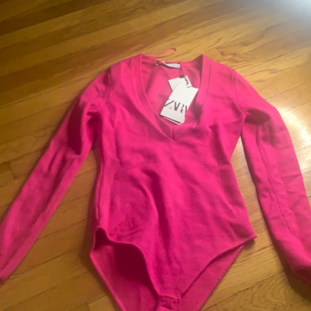 Zara pink v neck sweater bodysuit